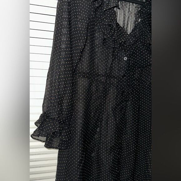 Nanette Lepore Sheer Polka Dot Ruffled V-Neck & Sleeve Dress Size 4 *NO SLIP* - Picture 3 of 9